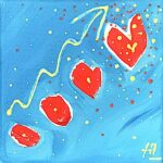 Progressivement, tableau 12 cm bleu et rouge coeur