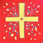 Croix jaune fond rouge 60 cm